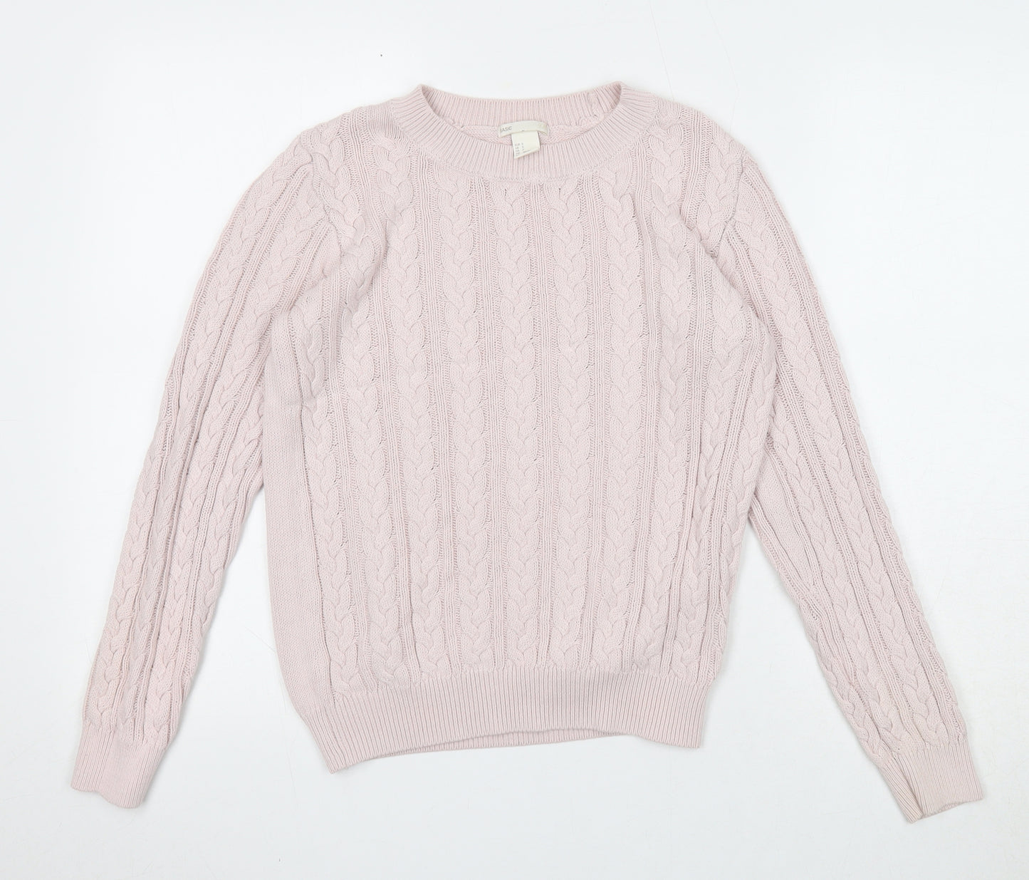 H&M Womens Pink Round Neck Acrylic Pullover Jumper Size S