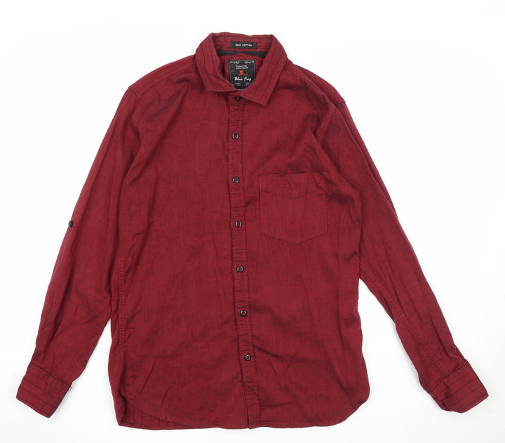 Blue Frog Mens Red Cotton Button-Up Size S Collared Button