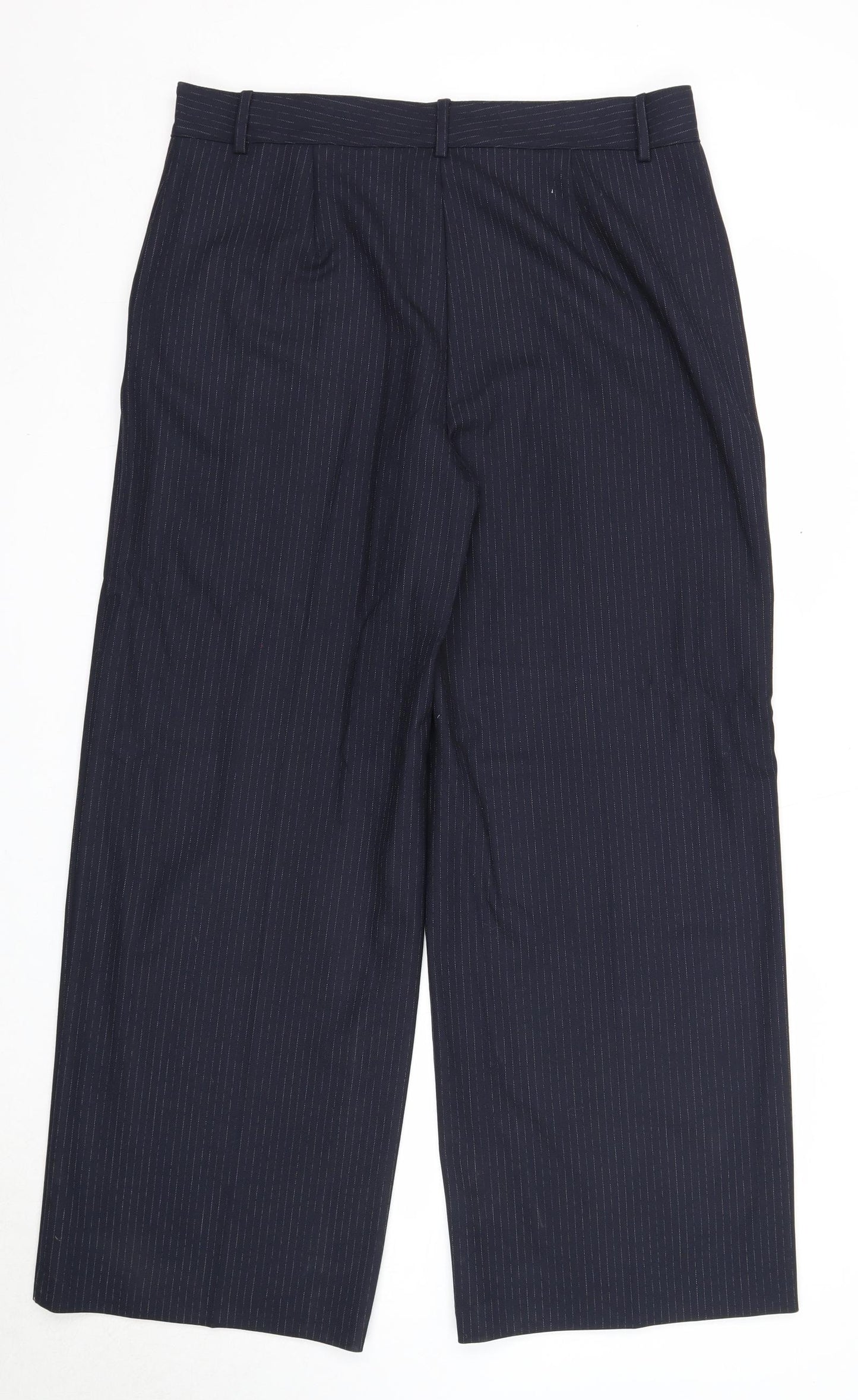 Marks and Spencer Womens Blue Striped Polyester Dress Pants Trousers Size 16 Regular Zip
