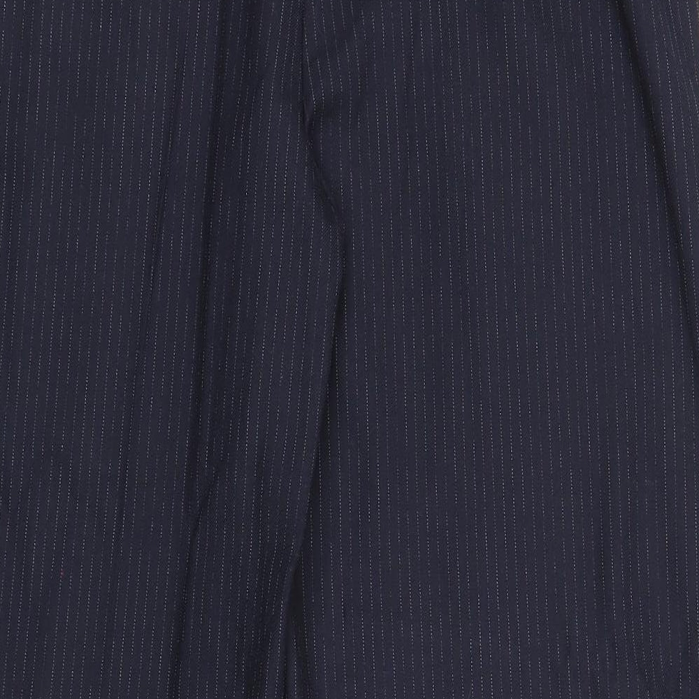 Marks and Spencer Womens Blue Striped Polyester Dress Pants Trousers Size 16 Regular Zip