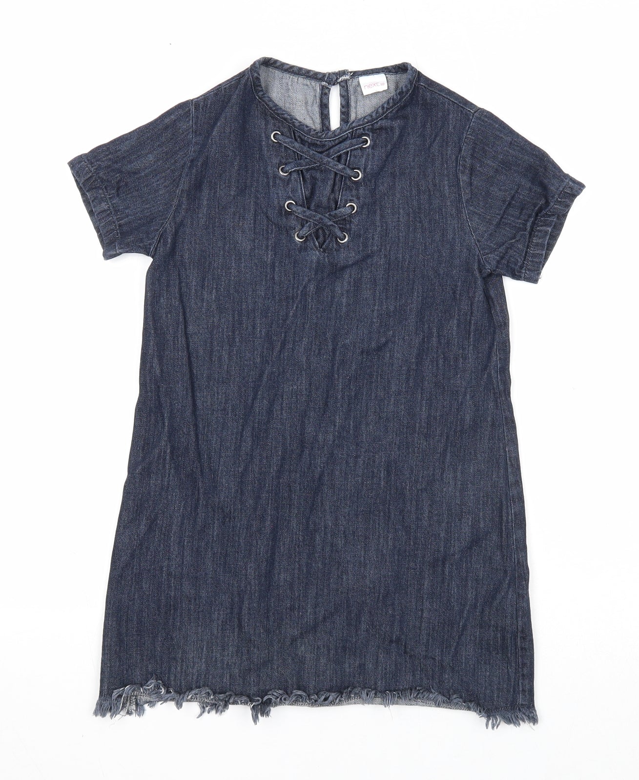 NEXT Girls Blue Cotton A-Line Size 7 Years Round Neck Button
