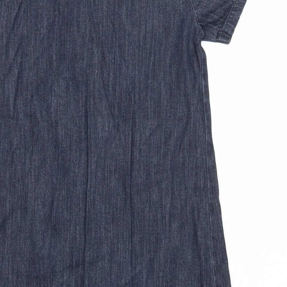 NEXT Girls Blue Cotton A-Line Size 7 Years Round Neck Button