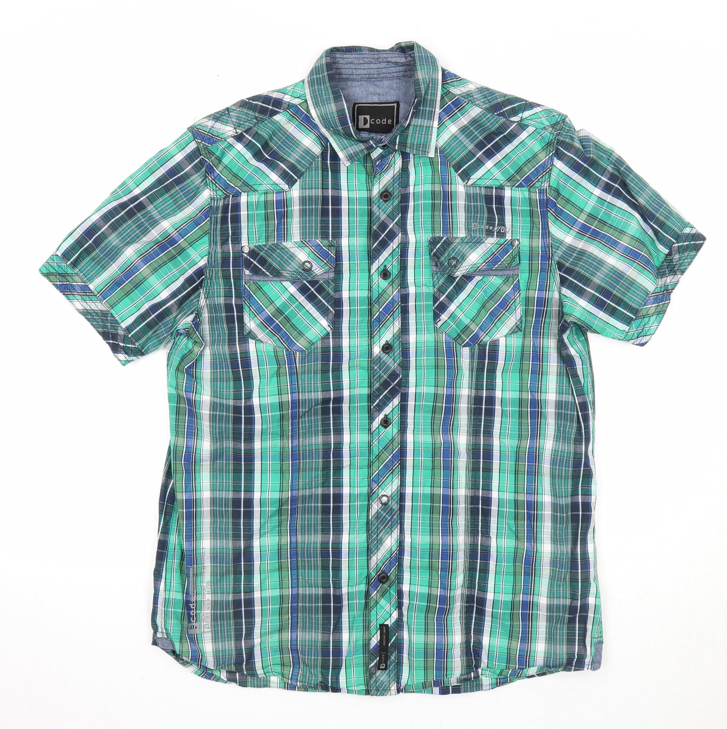 D Code Mens Multicoloured Plaid Cotton Button-Up Size M Collared Button