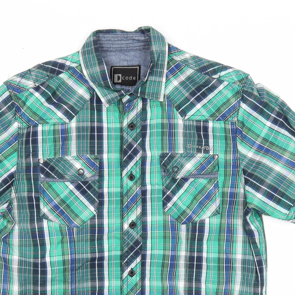 D Code Mens Multicoloured Plaid Cotton Button-Up Size M Collared Button