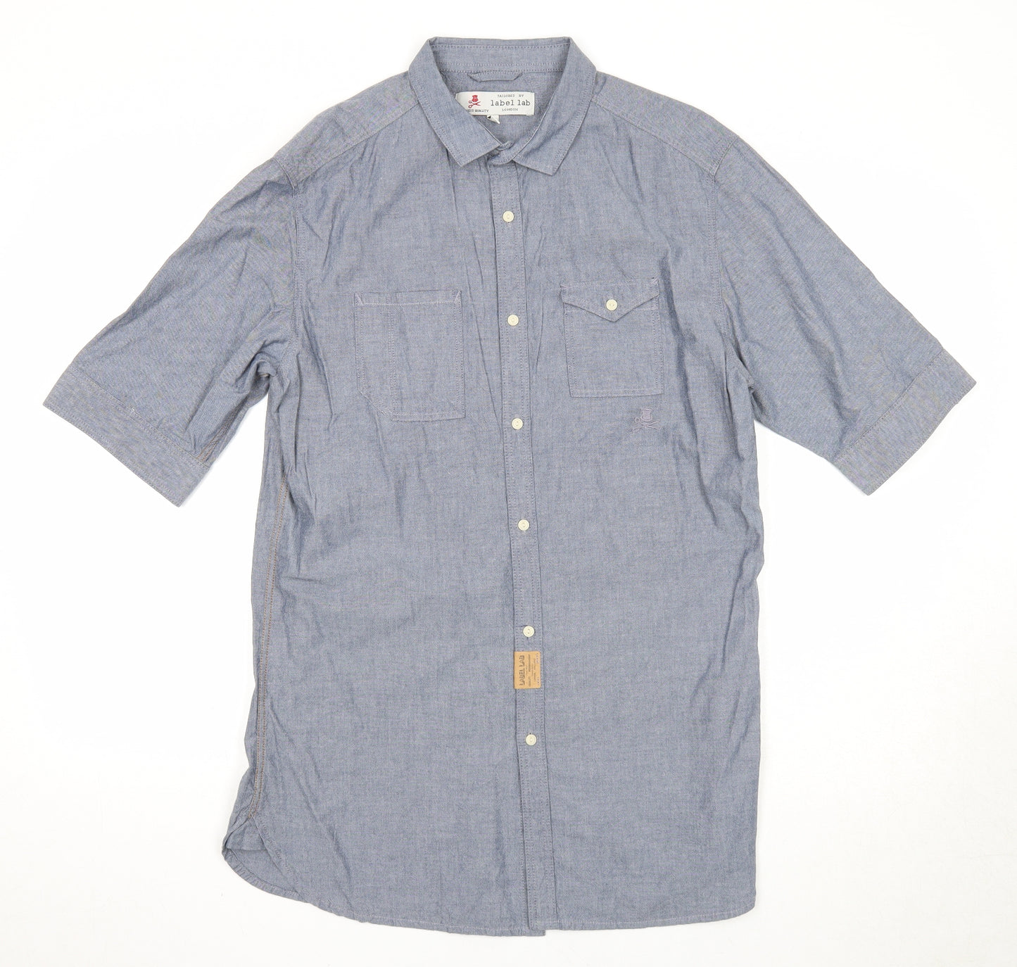 Label Lab Mens Blue Cotton Button-Up Size M Collared Button