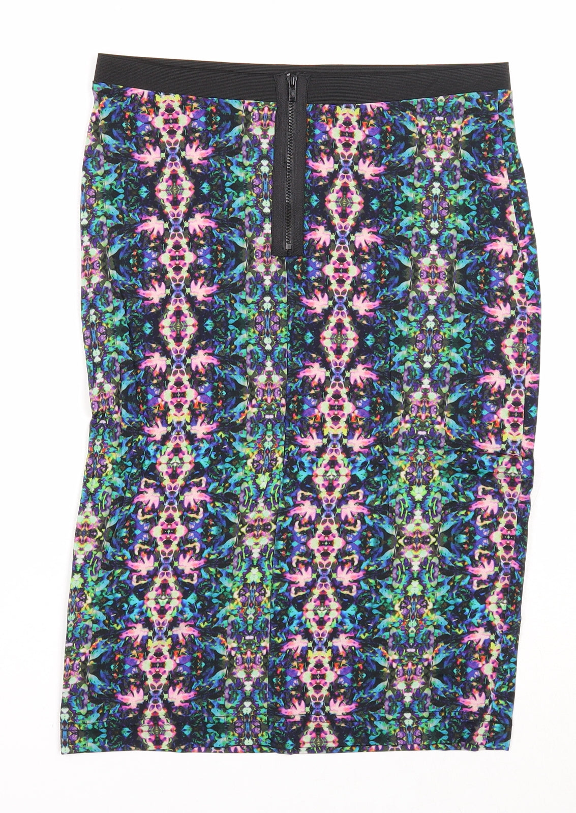 Topshop Womens Multicoloured Geometric Viscose Straight & Pencil Skirt Size 10 Zip