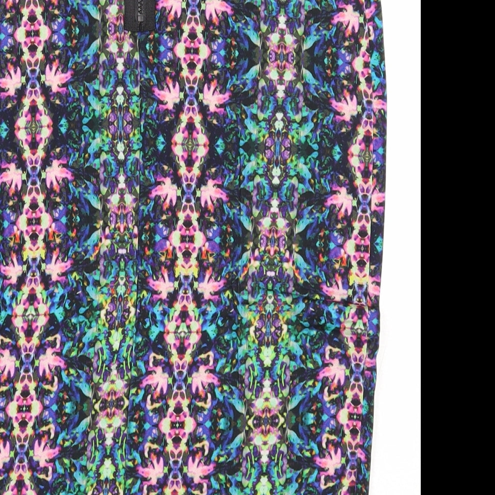 Topshop Womens Multicoloured Geometric Viscose Straight & Pencil Skirt Size 10 Zip
