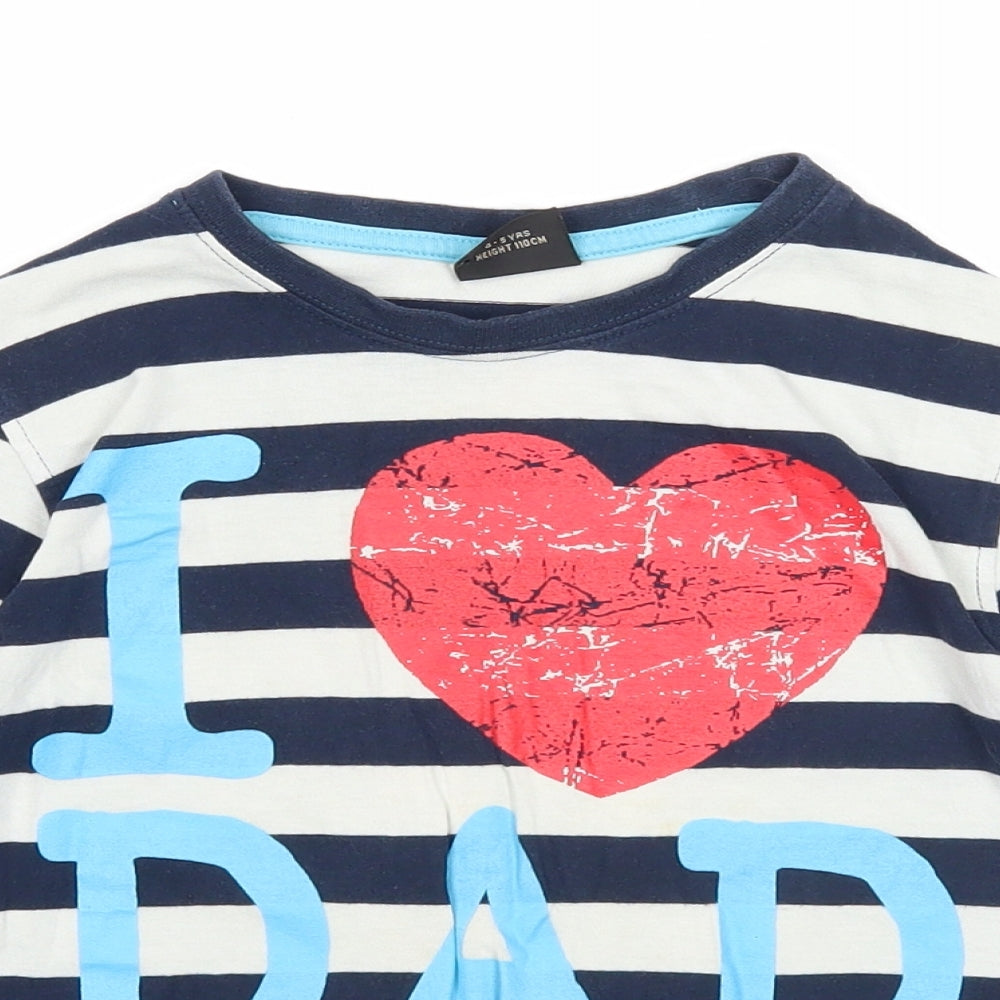 NEXT Boys Blue Striped Cotton Basic T-Shirt Size 4-5 Years Round Neck Pullover - I Love Dad