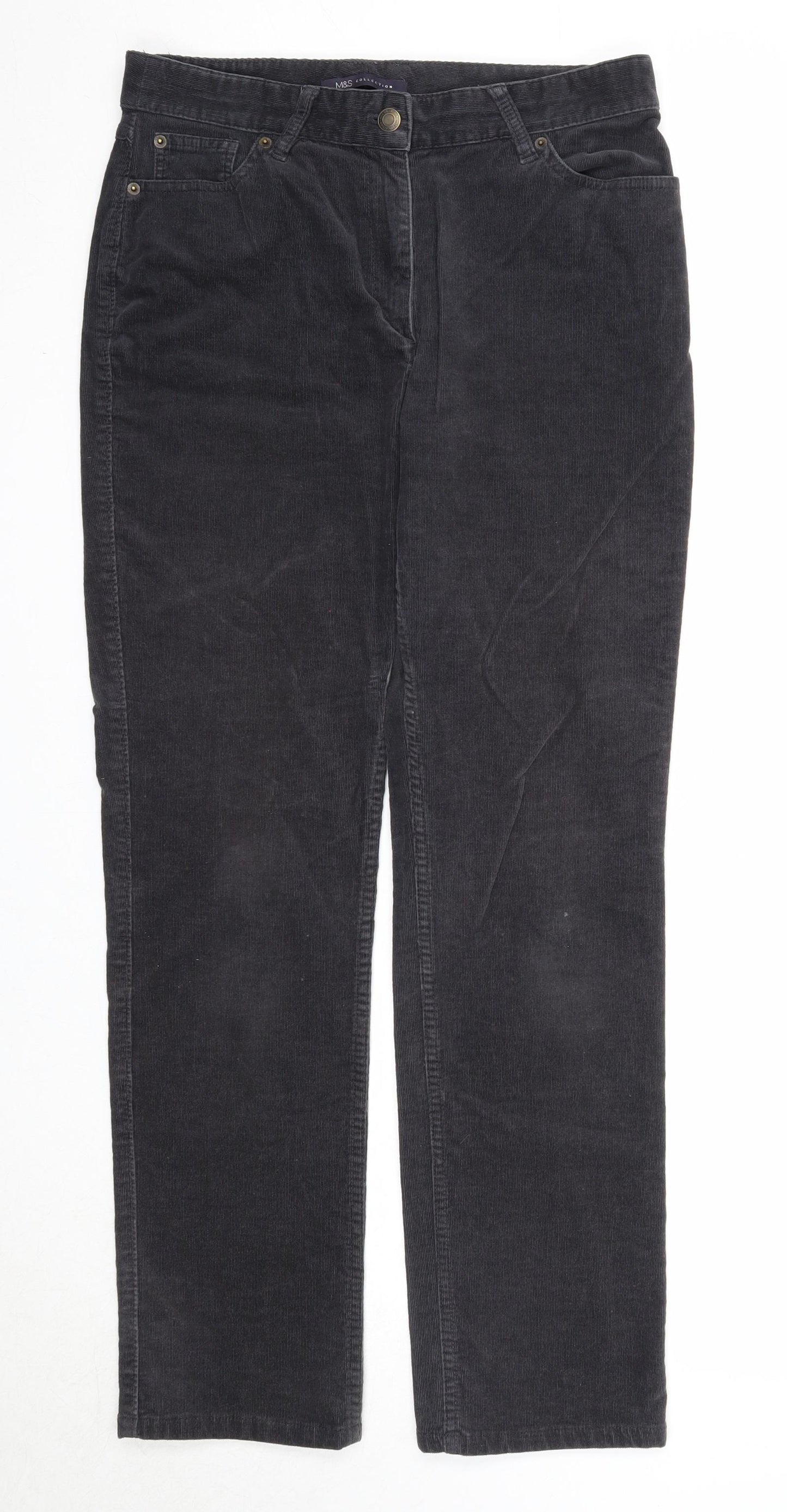 Marks and Spencer Womens Black Cotton Trousers Size 10 Regular Zip