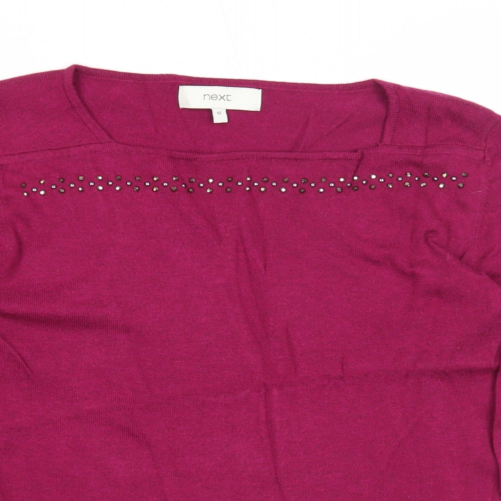 NEXT Womens Purple Square Neck Cotton Pullover Jumper Size 12