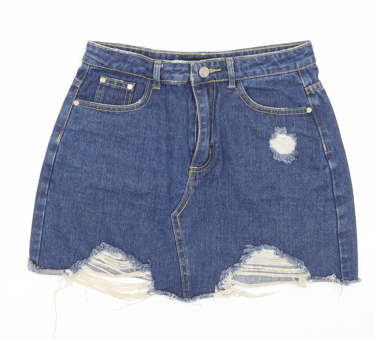 Missguided Womens Blue Cotton Mini Skirt Size 6 Zip