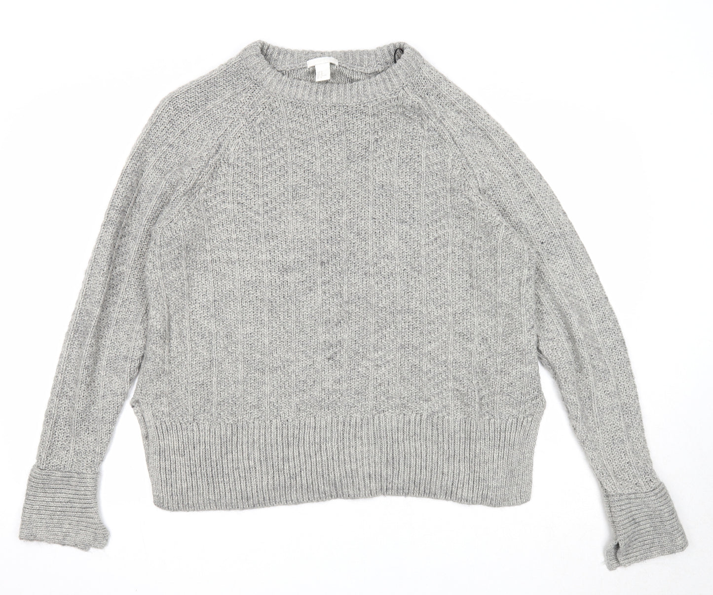 H&M Womens Grey Round Neck Acrylic Pullover Jumper Size M