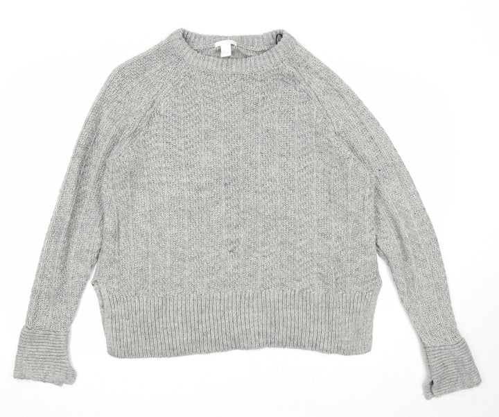 H&M Womens Grey Round Neck Acrylic Pullover Jumper Size M