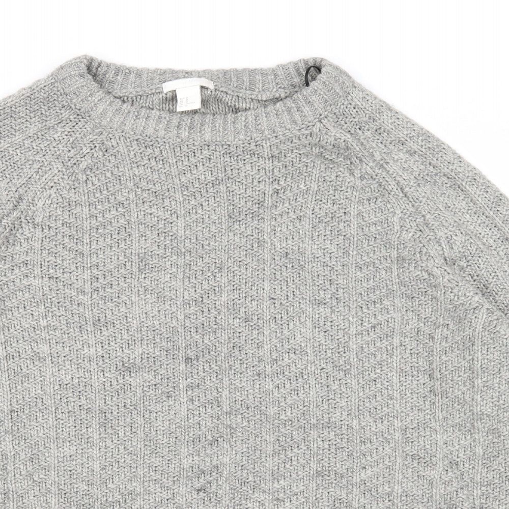 H&M Womens Grey Round Neck Acrylic Pullover Jumper Size M