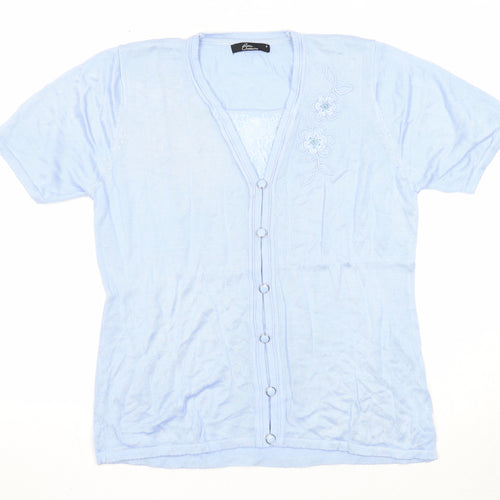 Bonmarché Womens Blue V-Neck Acrylic Cardigan Jumper Size M