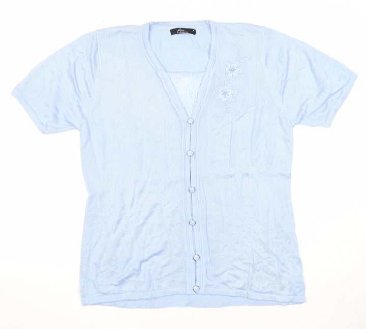 Bonmarché Womens Blue V-Neck Acrylic Cardigan Jumper Size M