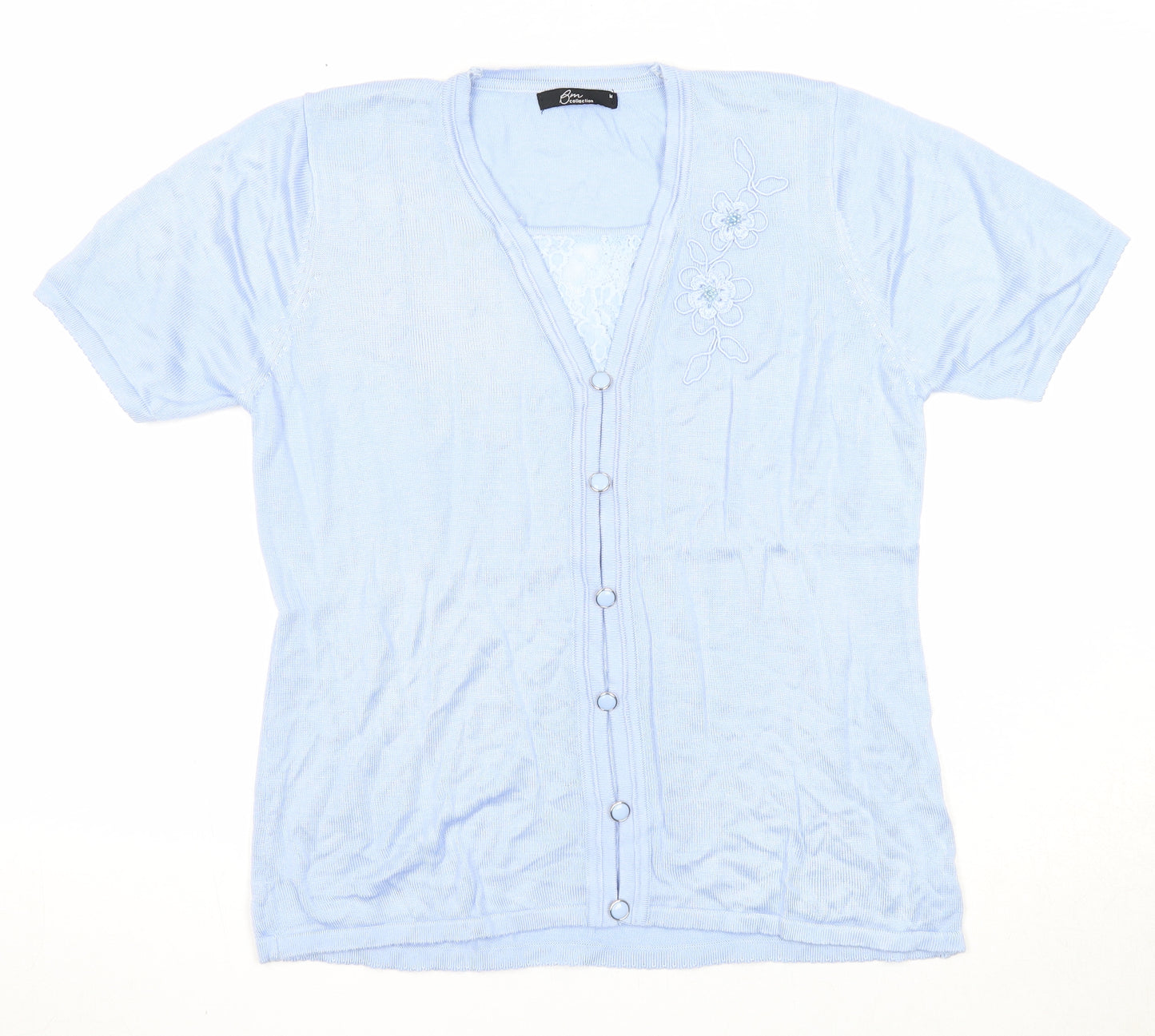 Bonmarché Womens Blue V-Neck Acrylic Cardigan Jumper Size M