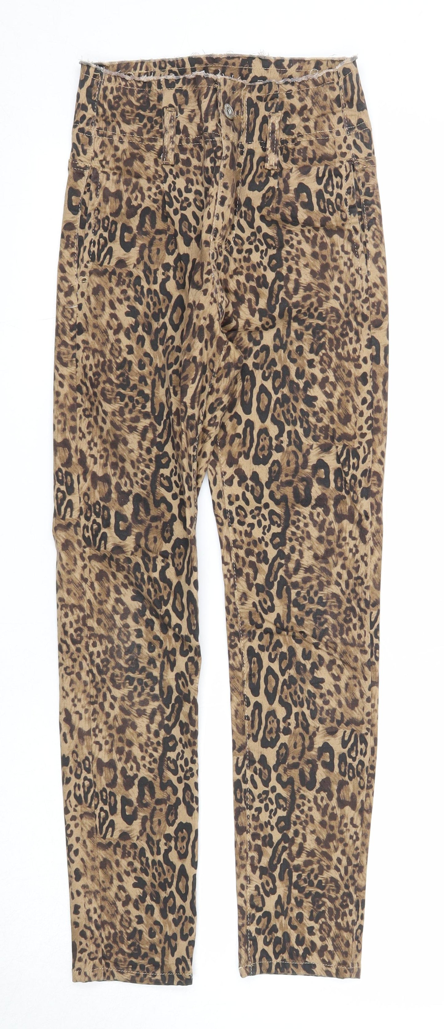 Redial Womens Brown Animal Print Cotton Straight Jeans Size 6 Regular Zip - Leopard Pattern