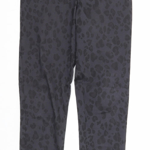 Divided Womens Black Animal Print Cotton Trousers Size 8 Regular Zip