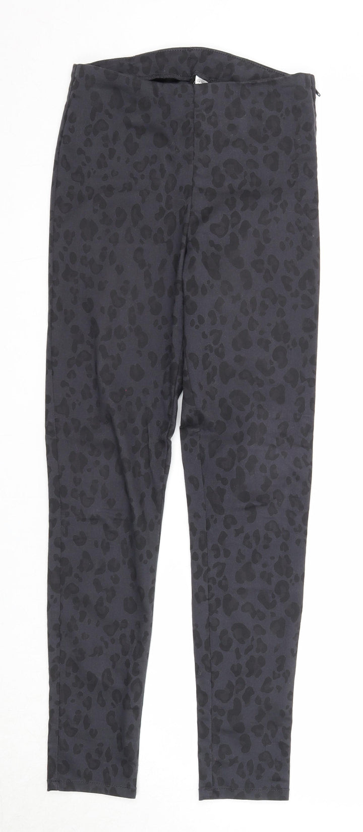 Divided Womens Black Animal Print Cotton Trousers Size 8 Regular Zip