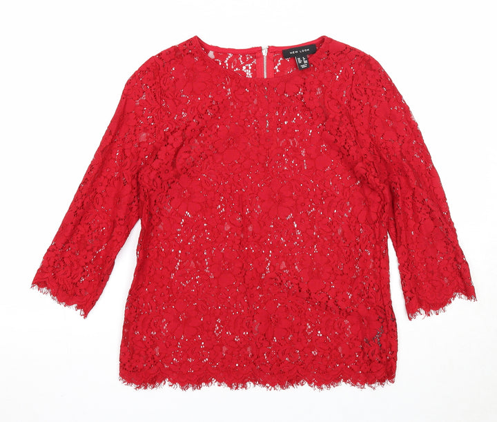 New Look Womens Red Polyamide Basic Blouse Size 8 Round Neck