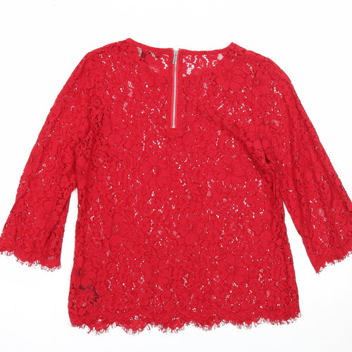 New Look Womens Red Polyamide Basic Blouse Size 8 Round Neck