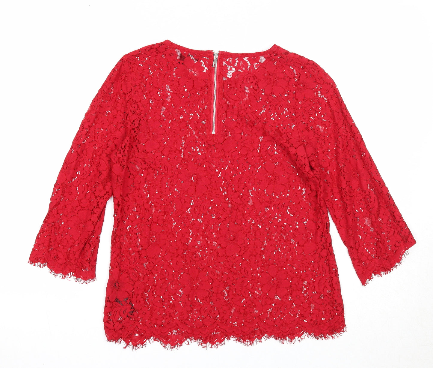 New Look Womens Red Polyamide Basic Blouse Size 8 Round Neck