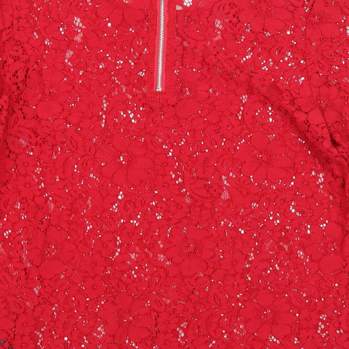 New Look Womens Red Polyamide Basic Blouse Size 8 Round Neck