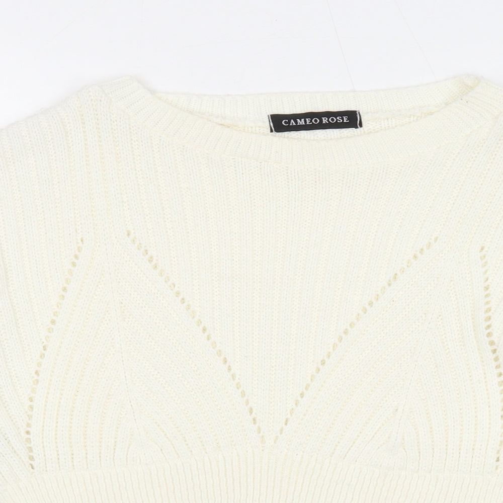 Cameo Rose Womens White Round Neck Acrylic Pullover Jumper Size S