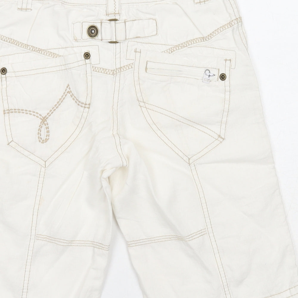 NEXT Girls White Linen Bermuda Shorts Size 9 Years Regular Zip
