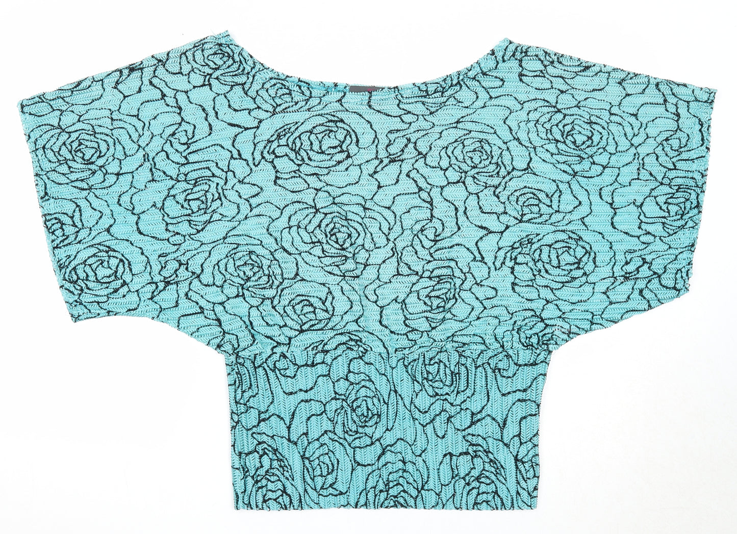 BLVD Womens Blue Floral Polyester Basic Blouse Size M Round Neck