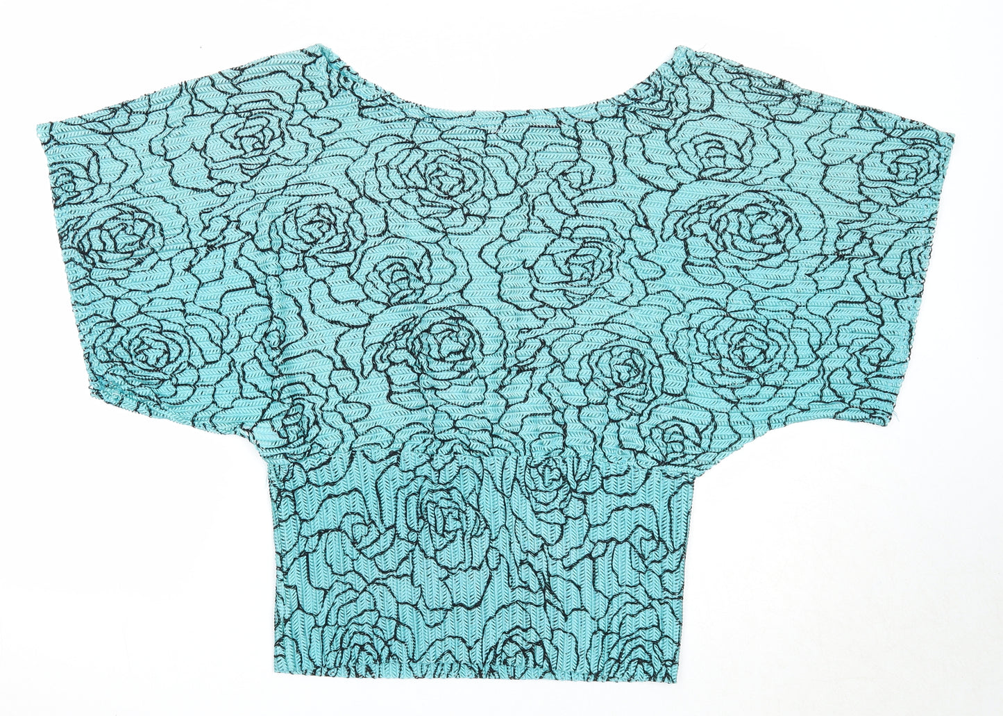 BLVD Womens Blue Floral Polyester Basic Blouse Size M Round Neck