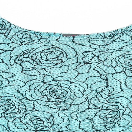 BLVD Womens Blue Floral Polyester Basic Blouse Size M Round Neck