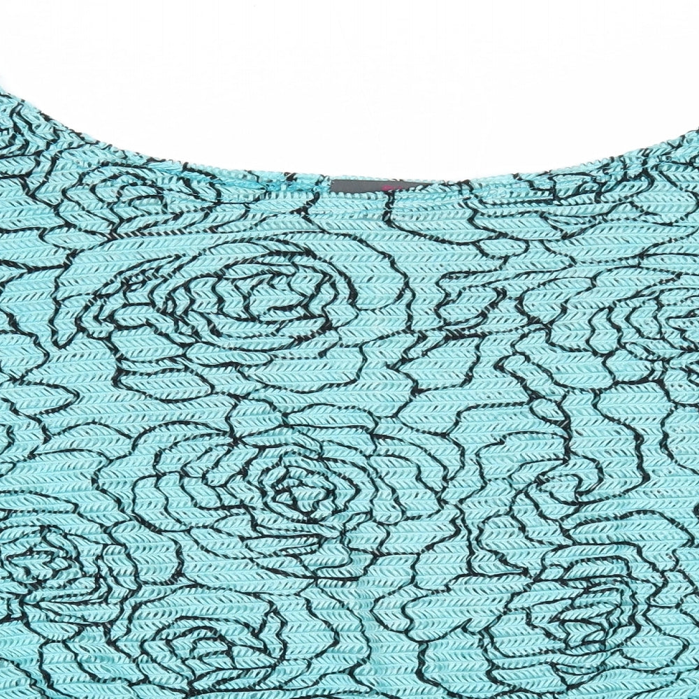 BLVD Womens Blue Floral Polyester Basic Blouse Size M Round Neck