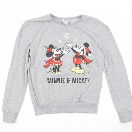 Disney Womens Grey Polyester Pullover Sweatshirt Size 10 Pullover - Minnie & Mickey Mouse