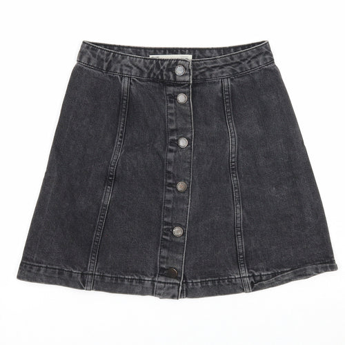 Topshop Womens Black Cotton A-Line Skirt Size 25 in Button