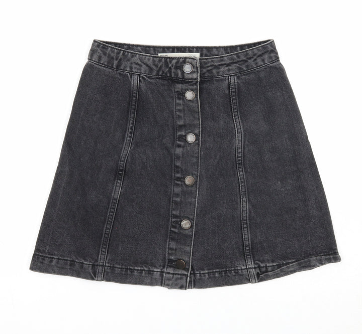 Topshop Womens Black Cotton A-Line Skirt Size 25 in Button