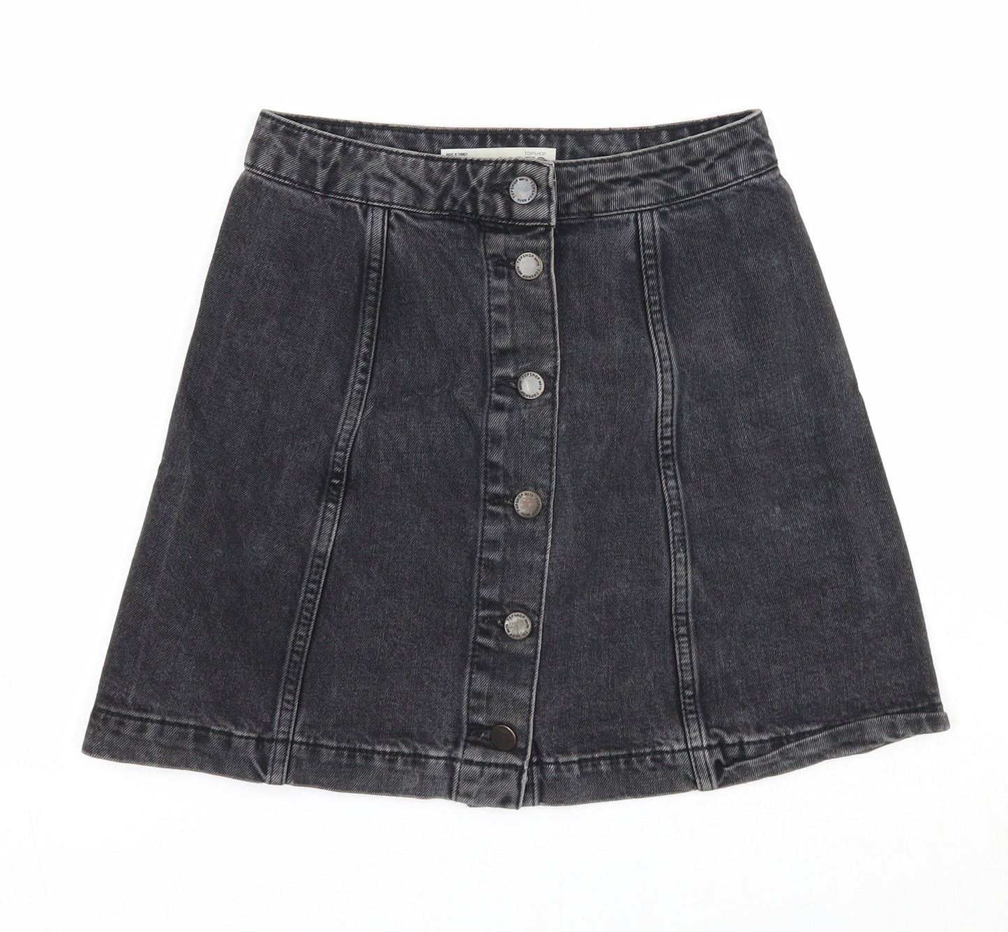 Topshop Womens Black Cotton A-Line Skirt Size 25 in Button