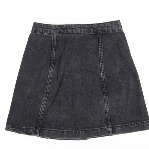Topshop Womens Black Cotton A-Line Skirt Size 25 in Button