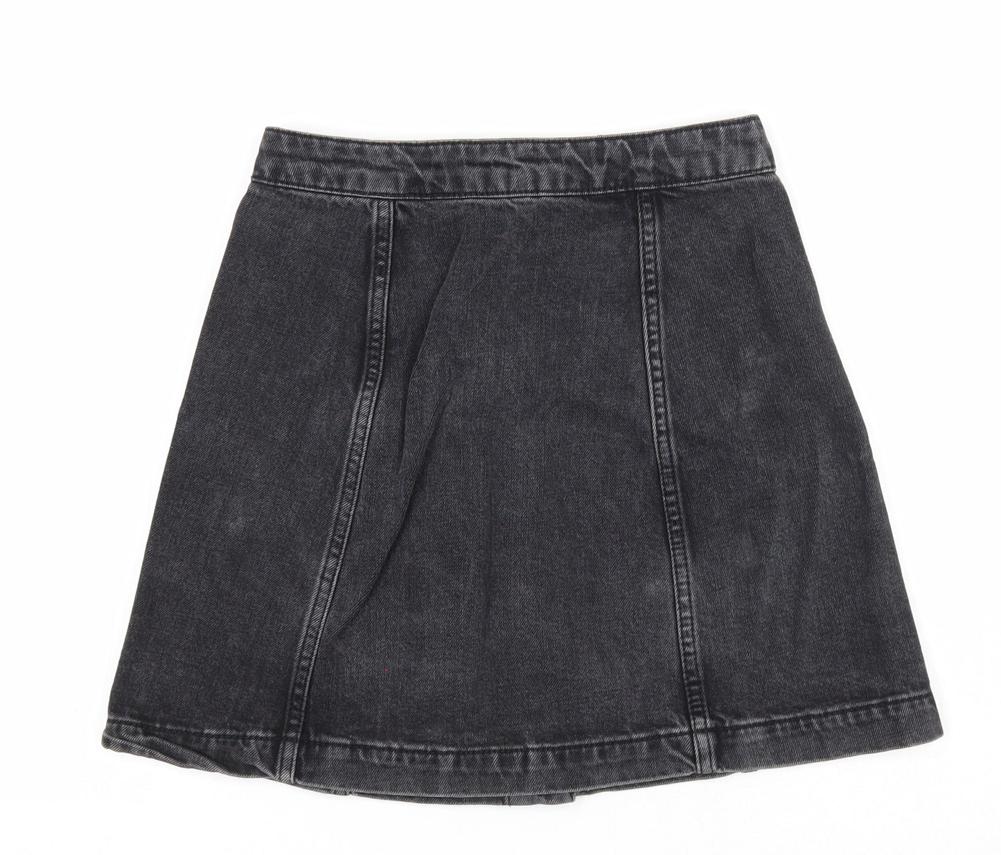 Topshop Womens Black Cotton A-Line Skirt Size 25 in Button
