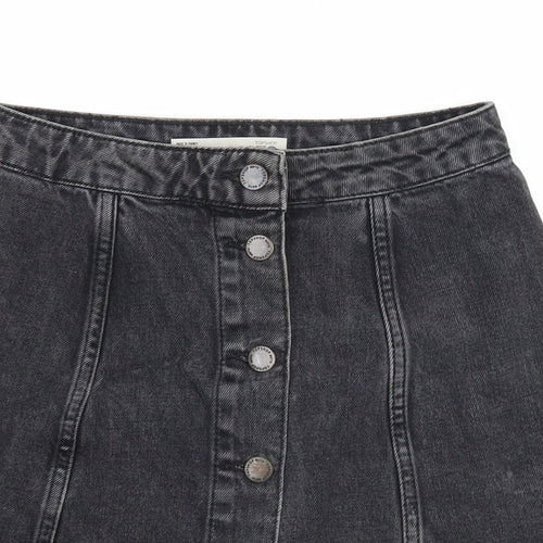 Topshop Womens Black Cotton A-Line Skirt Size 25 in Button