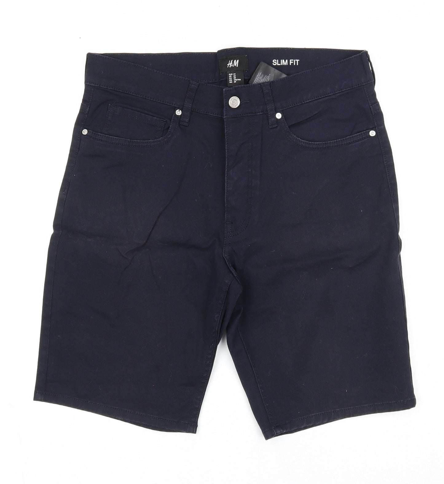 H&M Mens Blue Cotton Chino Shorts Size 29 in Slim Zip