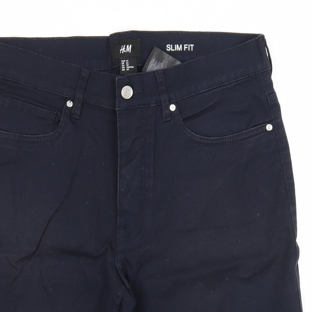 H&M Mens Blue Cotton Chino Shorts Size 29 in Slim Zip