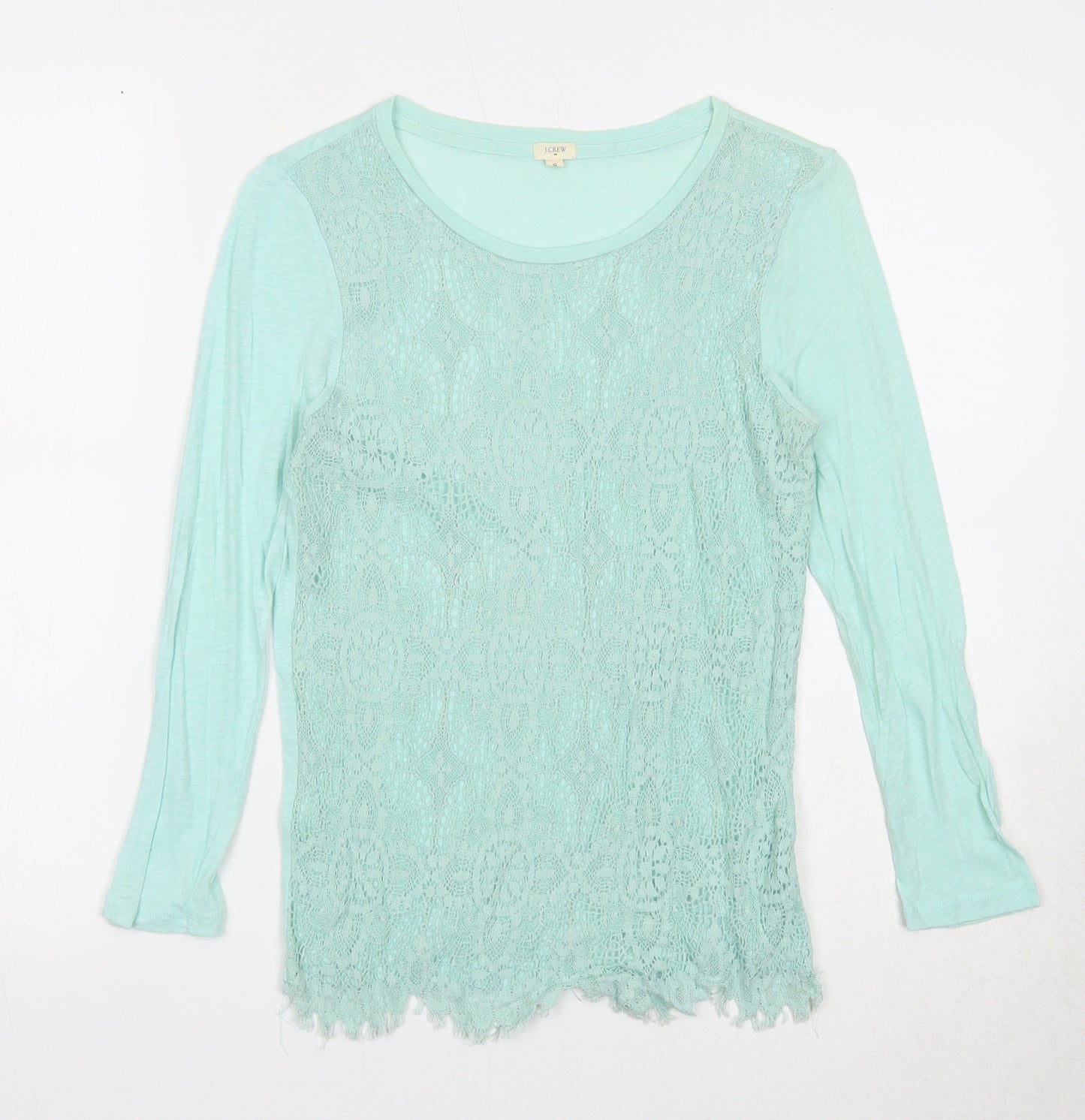 J.CREW Womens Blue Cotton Basic Blouse Size S Round Neck - Lace Overlay