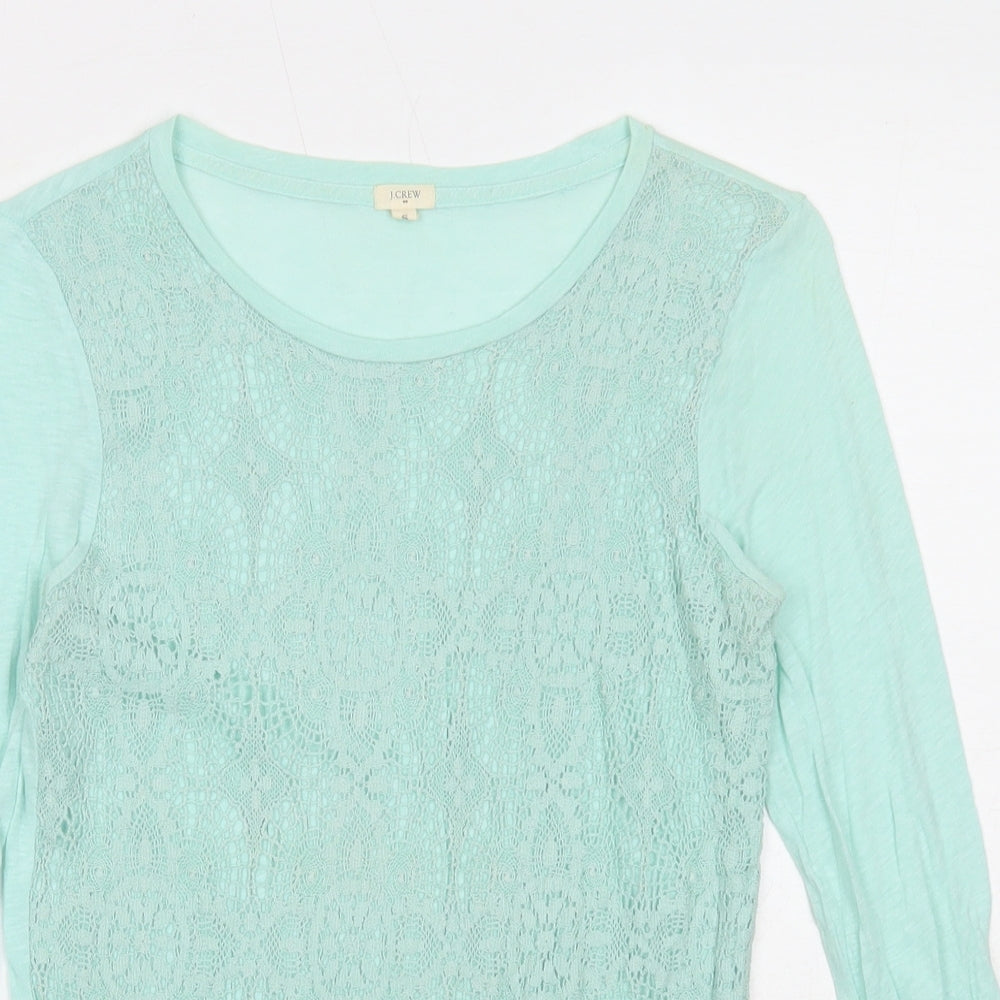 J.CREW Womens Blue Cotton Basic Blouse Size S Round Neck - Lace Overlay