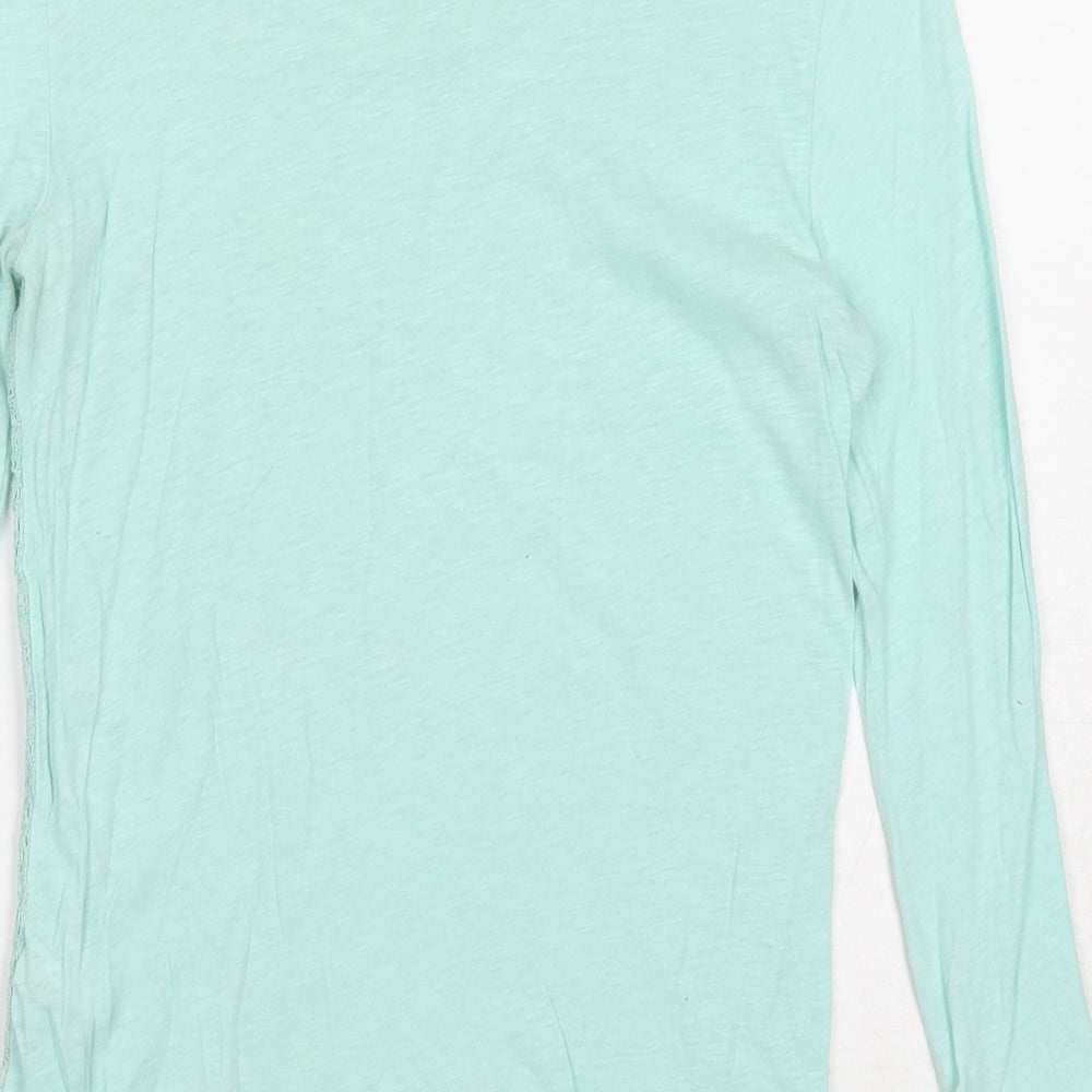 J.CREW Womens Blue Cotton Basic Blouse Size S Round Neck - Lace Overlay