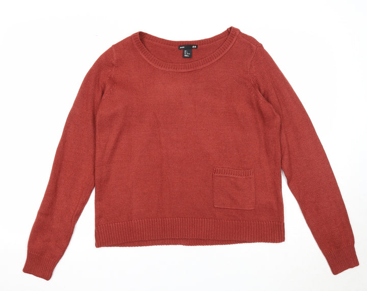 H&M Womens Red Round Neck Acrylic Pullover Jumper Size L