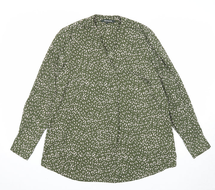 Bonmarché Womens Green Geometric Polyester Basic Blouse Size 10 V-Neck