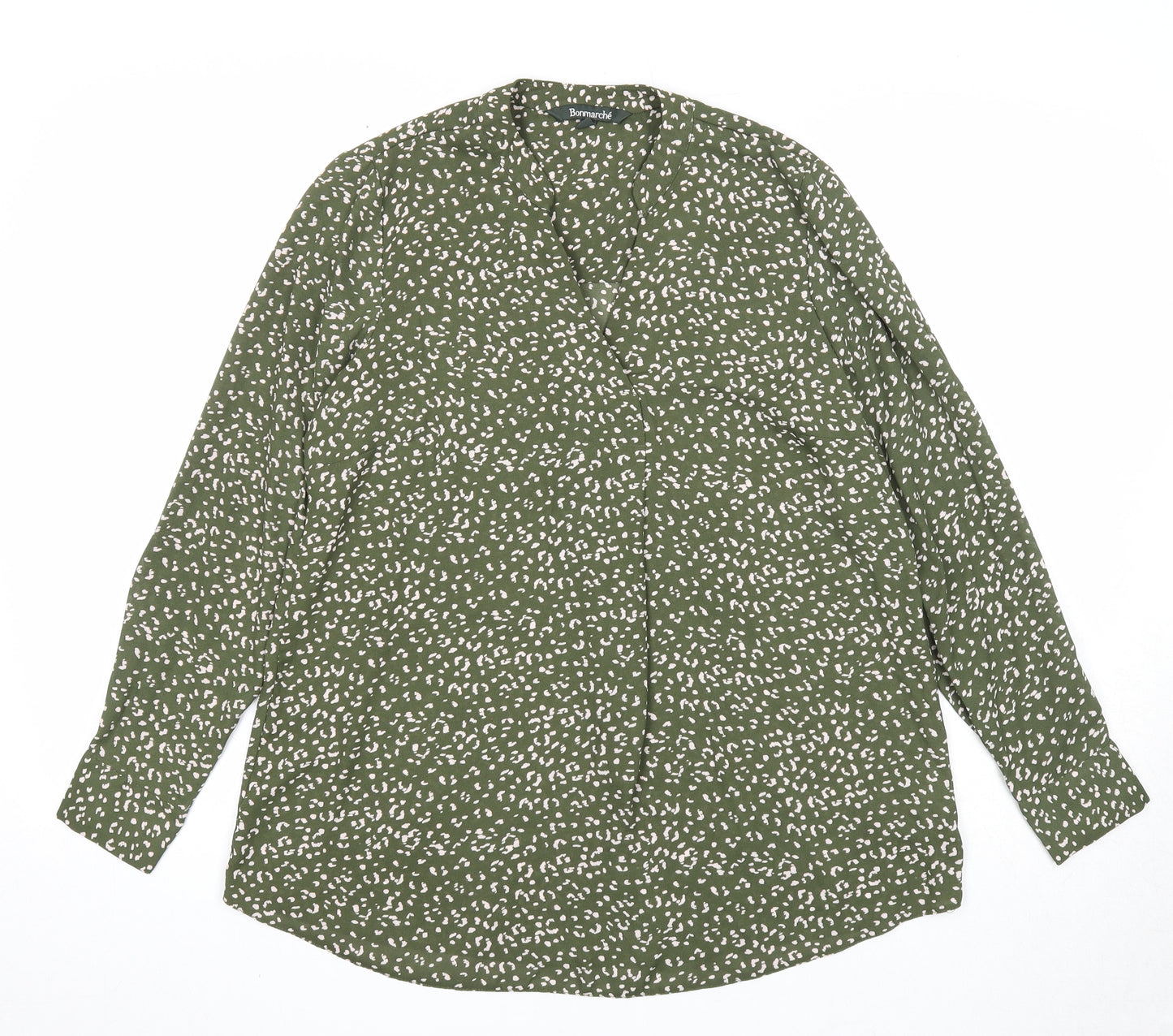 Bonmarché Womens Green Geometric Polyester Basic Blouse Size 10 V-Neck
