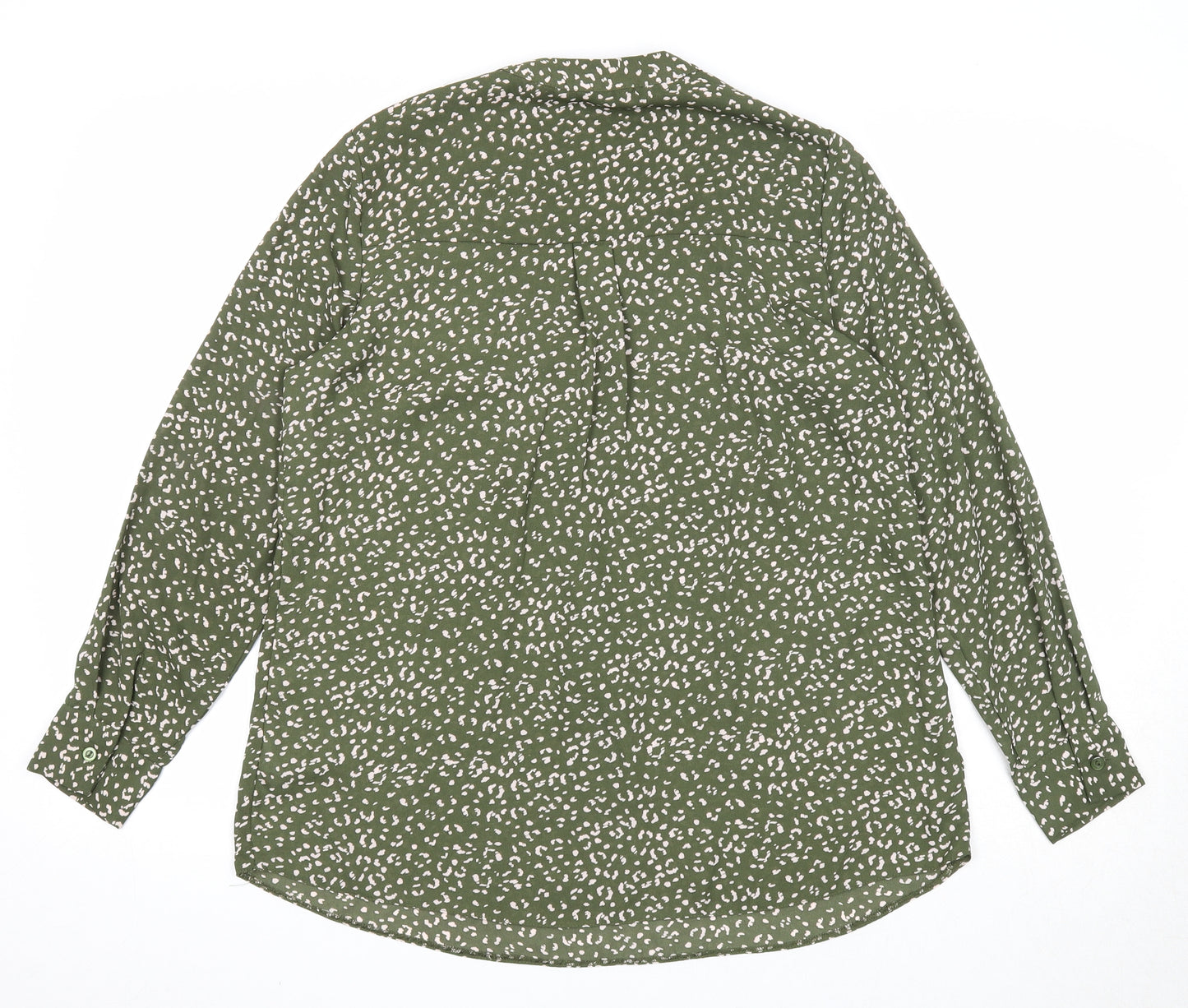 Bonmarché Womens Green Geometric Polyester Basic Blouse Size 10 V-Neck